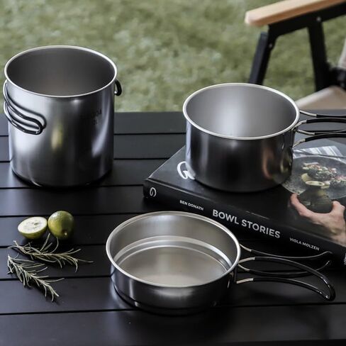 طقم طبخ للتخييم مع وعاء ومقلاة وزجاج للشرب وحقيبة تخزين للسفر والتنزه سيرًا على الأقدام وصيد الأسماك والتخييم والنزهات in Kuwait