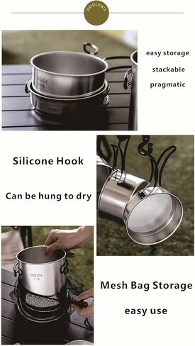 طقم طبخ للتخييم مع وعاء ومقلاة وزجاج للشرب وحقيبة تخزين للسفر والتنزه سيرًا على الأقدام وصيد الأسماك والتخييم والنزهات in Kuwait