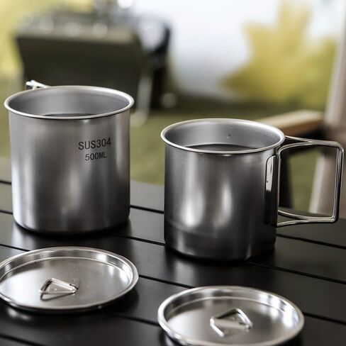 طقم طبخ للتخييم مع وعاء ومقلاة وزجاج للشرب وحقيبة تخزين للسفر والتنزه سيرًا على الأقدام وصيد الأسماك والتخييم والنزهات in Kuwait
