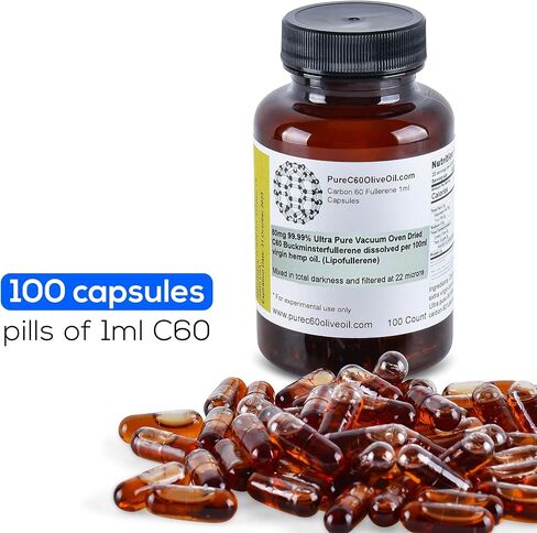 C60 Organic Avocado Oil Capsules Pills 100ml / 3.4 Fl Oz - 99.99% Carbon 60 Solvent Free 80mg - Food Grade - Carbon 60 Avocado Oil - from The Leading Global Producer in Saudi Arabia