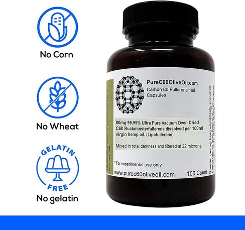 C60 Organic Avocado Oil Capsules Pills 100ml / 3.4 Fl Oz - 99.99% Carbon 60 Solvent Free 80mg - Food Grade - Carbon 60 Avocado Oil - from The Leading Global Producer in Saudi Arabia