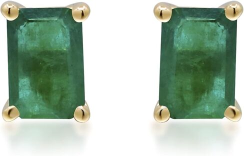 Gin & Grace women's 14K Yellow Gold Natural Zambian Emerald Earrings | Ethically, Authentically & Organically Sourced Emerald Shape Emerald Hand-Crafted Jewelry | Emerald Earrings GJ15386E-EM in Kuwait