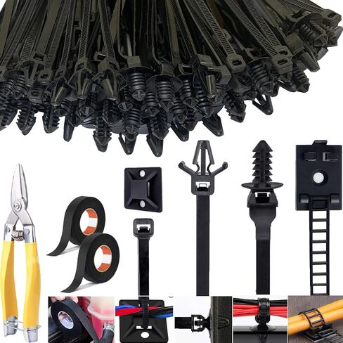 388Pcs Universal Push Mount Cable Zip Tie,Self-adhesive Cable Straps,Wire Harness Tape,Heavy Duty Self-Locking UV Resistant Wire Ties,6 Most Popular Sizes, for Indoor Wire Tying Construction Auto ect in Saudi Arabia