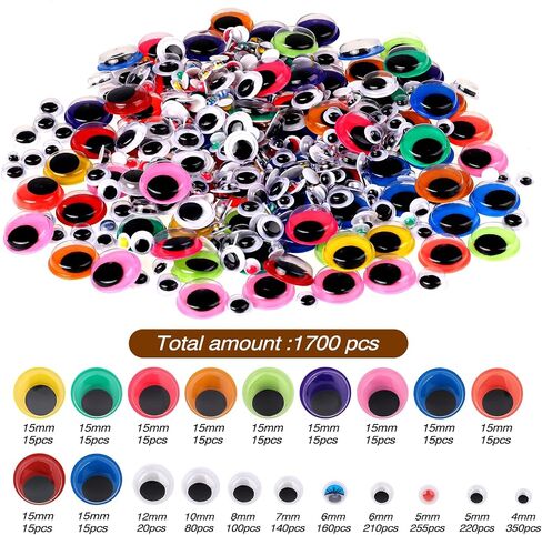 1700Pcs Googly Wiggle Eyes Self Adhesive Wiggle Googly Eye for Craft Sticker Multi Colors and Sizes Wiggle Eyes for DIY in Saudi Arabia