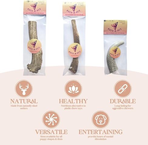 One Rock-N-Ace Premium Grade-A Split Elk Antlers for Dogs - 9" Medium, Dogs, 38-75lbs, Naturally Shed Split Antlers for Dogs with Exposed Marrow Bones, Dog Antler for Light & Moderate Chewers in Saudi Arabia