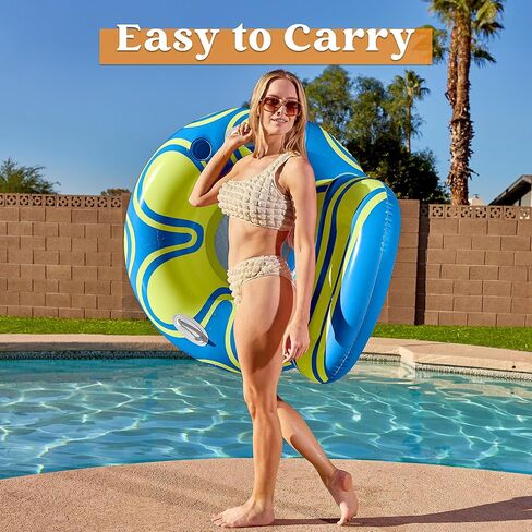 Sloosh Inflatable Pool Float Lounger - River Tube Floating Chair Sofa with Big Backrest, Blow Up Floaties Lake Raft Lounge with Mesh Bottom Handle Cup Holder Pool Party Toys for Adults (Blue Yellow) in Kuwait