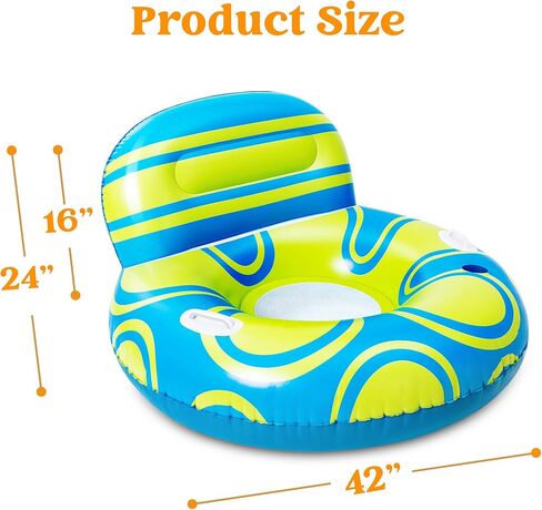 Sloosh Inflatable Pool Float Lounger - River Tube Floating Chair Sofa with Big Backrest, Blow Up Floaties Lake Raft Lounge with Mesh Bottom Handle Cup Holder Pool Party Toys for Adults (Blue Yellow) in Kuwait