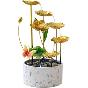 النافورة مياه الاسترخاء الداخلية للمنضدات الذهب ، نوافير معدنية متوسطة مع أضواء LED Zen Insidation. in Kuwait