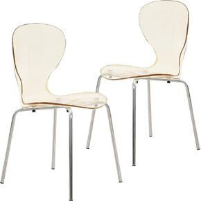 LeisureMod Oyster Dining Chair Set of 4 Stackable Curved Back and Waterfall Edge Seat Design with Stainless Steel Legs for Modern Home, Kitchen, and Office Chrome Base, Transparent Orange in Saudi Arabia