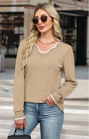 OFEEFAN WOMENS V SWATERS SWANDERS Pullover Sweatwove Lightweight Tops Long Sleeve Tops Fall Fall Adtings 2025 in Kuwait