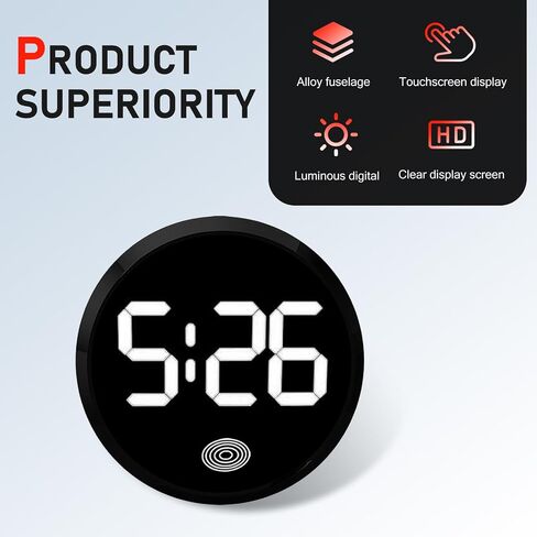 Digital Dashboard Car Clock, Alloy Touch Activated Round Digital Display Clock, Self-Adhesive LED Illuminated Time Display Interior Decoration, Universal for Vehicles, Desks (White) in Saudi Arabia