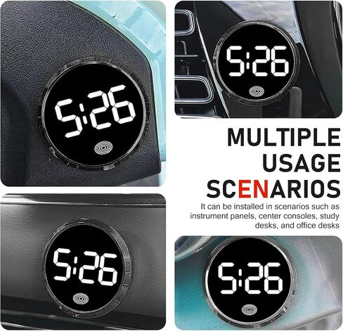 Digital Dashboard Car Clock, Alloy Touch Activated Round Digital Display Clock, Self-Adhesive LED Illuminated Time Display Interior Decoration, Universal for Vehicles, Desks (White) in Saudi Arabia