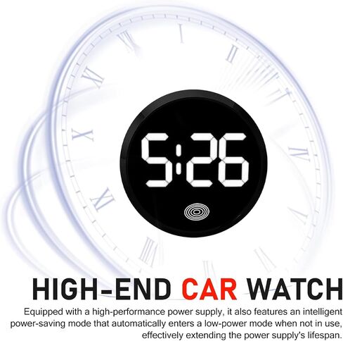 Digital Dashboard Car Clock, Alloy Touch Activated Round Digital Display Clock, Self-Adhesive LED Illuminated Time Display Interior Decoration, Universal for Vehicles, Desks (White) in Saudi Arabia