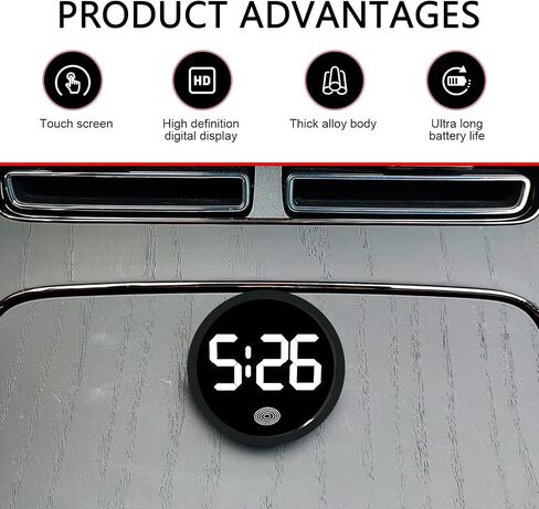 Car Clock, Mini Digital Dashboard Clock, LED High-Definition Brightness Display Digital, Touch Activated Stick On Automotive Watch Accessories, for Most Cars (White) in Saudi Arabia
