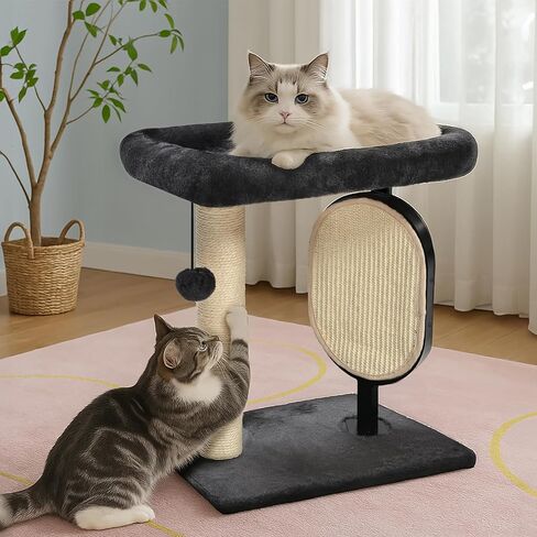 برج القطط من أمازون بيسكس مع أرجوحة وأعمدة خدش للقطط الداخلية، 15.8 × 15.8 × 19.7 بوصة، بيج in Kuwait