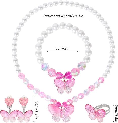 مجموعتان من مجوهرات الأميرة للفتيات الصغيرات، مجموعة مجوهرات الفراشة للأطفال، أساور قابلة للتمدد، خواتم وأقراط مشبكة مثالية للارتداء في الحفلات، وحفلات أعياد الميلاد in Kuwait