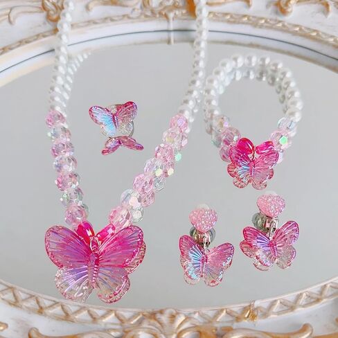 مجموعتان من مجوهرات الأميرة للفتيات الصغيرات، مجموعة مجوهرات الفراشة للأطفال، أساور قابلة للتمدد، خواتم وأقراط مشبكة مثالية للارتداء في الحفلات، وحفلات أعياد الميلاد in Kuwait