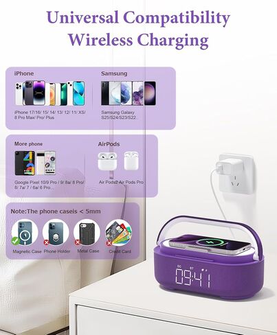 COLSUR 【2023 Newest Bluetooth Speaker with Digital Alarm Clock, Wireless Charger, FM Clock Radio, Adjustable LED Night Light, Dual Wireless Speakers,2500mAh Battery for Bedroom,Home, Adaptor in Kuwait