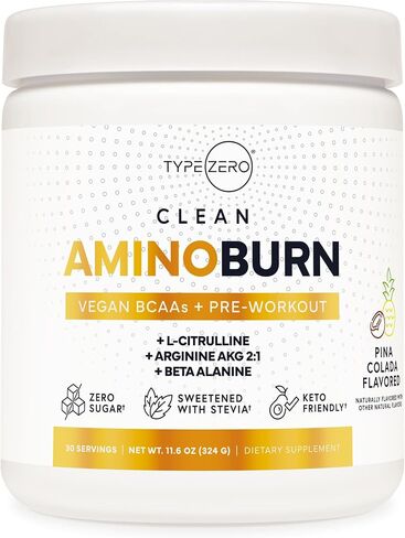 Type Zero AminoBurn - Natural Pre Workout + BCAA (Fruit Punch | 30serv) Sugar Free BCAAs Amino Acids Supplement Keto Preworkout, Amino Preworkout and Post Workout Drink in Kuwait