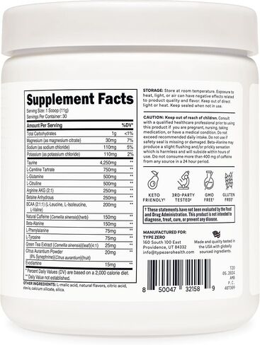 Type Zero AminoBurn - Natural Pre Workout + BCAA (Fruit Punch | 30serv) Sugar Free BCAAs Amino Acids Supplement Keto Preworkout, Amino Preworkout and Post Workout Drink in Kuwait