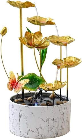 النافورة مياه الاسترخاء الداخلية للمنضدات الذهب ، نوافير معدنية متوسطة مع أضواء LED Zen Insidation. in Kuwait