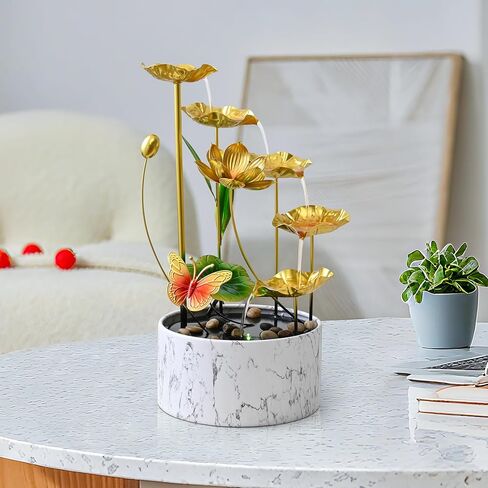 النافورة مياه الاسترخاء الداخلية للمنضدات الذهب ، نوافير معدنية متوسطة مع أضواء LED Zen Insidation. in Kuwait