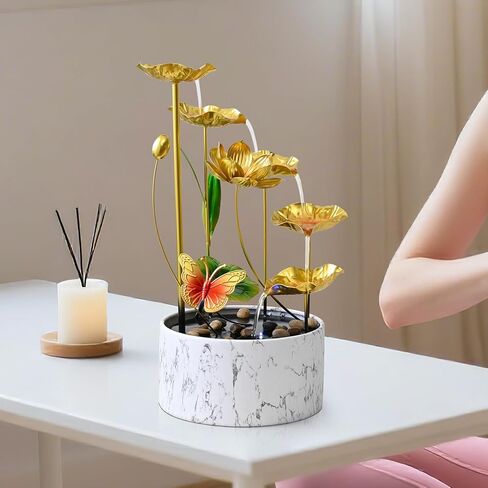 النافورة مياه الاسترخاء الداخلية للمنضدات الذهب ، نوافير معدنية متوسطة مع أضواء LED Zen Insidation. in Kuwait