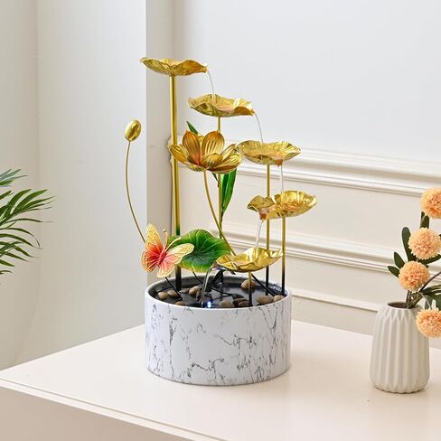 النافورة مياه الاسترخاء الداخلية للمنضدات الذهب ، نوافير معدنية متوسطة مع أضواء LED Zen Insidation. in Kuwait