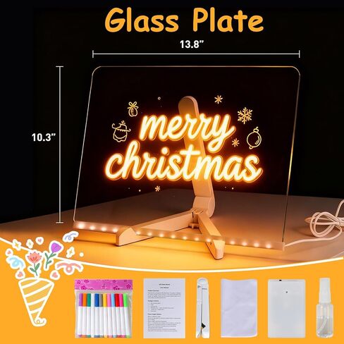 لوحة رسم زجاجية LED للأطفال، لوحة رسائل زجاجية متوهجة مقاس 11.8 × 7.9 بوصة، تتضمن لوحة ملاحظات LED، 12 قلم تحديد، حامل، زجاجة رذاذ، محول، مثالية للفنون والملاحظات، هدية رائعة للأطفال in Kuwait