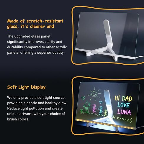 لوحة رسم زجاجية LED للأطفال، لوحة رسائل زجاجية متوهجة مقاس 11.8 × 7.9 بوصة، تتضمن لوحة ملاحظات LED، 12 قلم تحديد، حامل، زجاجة رذاذ، محول، مثالية للفنون والملاحظات، هدية رائعة للأطفال in Kuwait