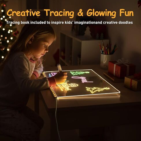 لوحة رسم زجاجية LED للأطفال، لوحة رسائل زجاجية متوهجة مقاس 11.8 × 7.9 بوصة، تتضمن لوحة ملاحظات LED، 12 قلم تحديد، حامل، زجاجة رذاذ، محول، مثالية للفنون والملاحظات، هدية رائعة للأطفال in Kuwait