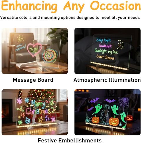 لوحة رسم زجاجية LED للأطفال، لوحة رسائل زجاجية متوهجة مقاس 11.8 × 7.9 بوصة، تتضمن لوحة ملاحظات LED، 12 قلم تحديد، حامل، زجاجة رذاذ، محول، مثالية للفنون والملاحظات، هدية رائعة للأطفال in Kuwait