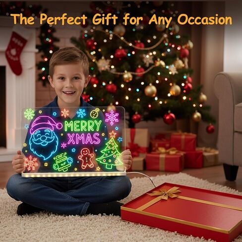 لوحة رسم زجاجية LED للأطفال، لوحة رسائل زجاجية متوهجة مقاس 11.8 × 7.9 بوصة، تتضمن لوحة ملاحظات LED، 12 قلم تحديد، حامل، زجاجة رذاذ، محول، مثالية للفنون والملاحظات، هدية رائعة للأطفال in Kuwait