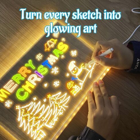 لوحة رسم LED Lumiboard، لوحة رسم LED مقاس 12 بوصة × 8 بوصة مع حامل، 7 علامات، لوحة رسائل أكريليك مضيئة، لوحة مسح جافة من الأكريليك المتوهج مع ضوء، أفضل الهدايا لعيد الميلاد in Saudi Arabia