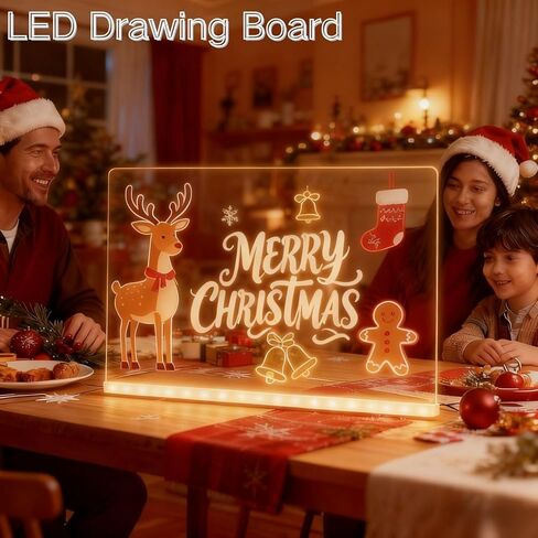 لوحة رسم LED Lumiboard، لوحة رسم LED مقاس 12 بوصة × 8 بوصة مع حامل، 7 علامات، لوحة رسائل أكريليك مضيئة، لوحة مسح جافة من الأكريليك المتوهج مع ضوء، أفضل الهدايا لعيد الميلاد in Saudi Arabia