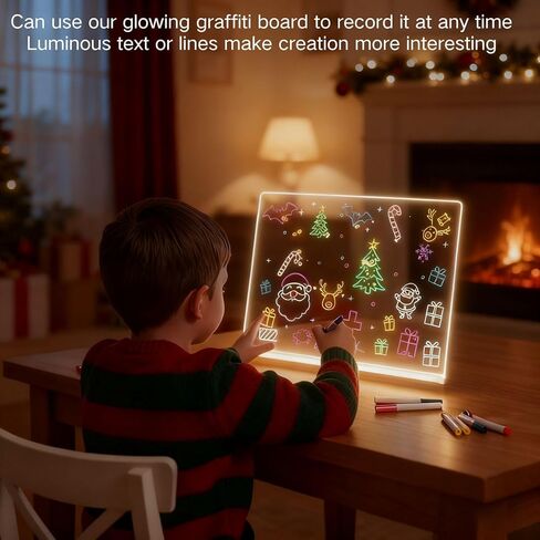 لوحة رسم LED Lumiboard، لوحة رسم LED مقاس 12 بوصة × 8 بوصة مع حامل، 7 علامات، لوحة رسائل أكريليك مضيئة، لوحة مسح جافة من الأكريليك المتوهج مع ضوء، أفضل الهدايا لعيد الميلاد in Saudi Arabia