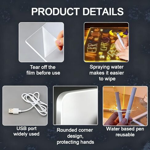 لوحة رسم LED Lumiboard، لوحة رسم LED مقاس 12 بوصة × 8 بوصة مع حامل، 7 علامات، لوحة رسائل أكريليك مضيئة، لوحة مسح جافة من الأكريليك المتوهج مع ضوء، أفضل الهدايا لعيد الميلاد in Saudi Arabia