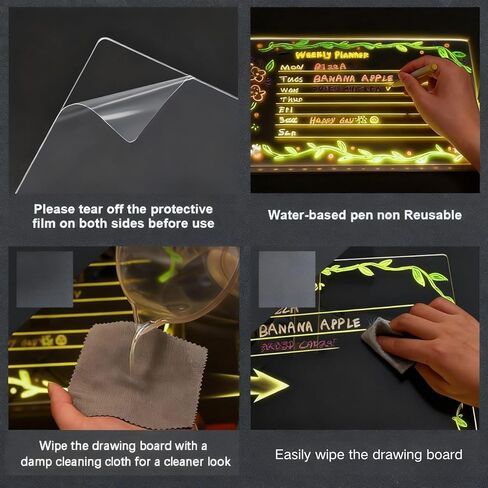 لوحة رسم LED Lumiboard، لوحة رسم LED مقاس 12 بوصة × 8 بوصة مع حامل، 7 علامات، لوحة رسائل أكريليك مضيئة، لوحة مسح جافة من الأكريليك المتوهج مع ضوء، أفضل الهدايا لعيد الميلاد in Saudi Arabia