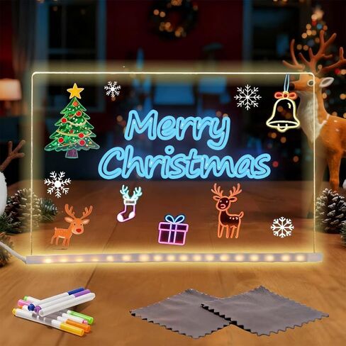 لوحة رسم LED من Lumiboard، لوحة ملاحظات LED بألوان، لوحة رسائل أكريليك مضيئة، لوحة شفافة مضيئة مقاس 12 × 8 بوصة، لوحة مسح جافة من الأكريليك مع ضوء، هدية عيد الميلاد، قلم 7 ألوان in Saudi Arabia