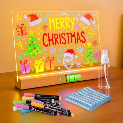 لوحة ملاحظات LED بألوان، لوحة مسح جاف أكريليك قابلة لإعادة الشحن مع 8 ألوان، لوحة رسم مضيئة للأطفال، متجر غرفة نوم المنزل، هدايا عيد الميلاد وأعياد الميلاد للفتيات والأولاد in Kuwait