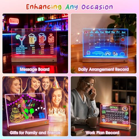 لوحة ملاحظات LED بألوان، لوحة مسح جاف أكريليك قابلة لإعادة الشحن مع 8 ألوان، لوحة رسم مضيئة للأطفال، متجر غرفة نوم المنزل، هدايا عيد الميلاد وأعياد الميلاد للفتيات والأولاد in Kuwait