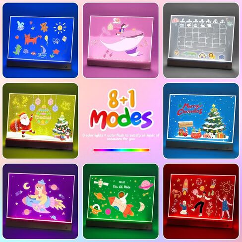 لوحة ملاحظات LED بألوان، لوحة مسح جاف أكريليك قابلة لإعادة الشحن مع 8 ألوان، لوحة رسم مضيئة للأطفال، متجر غرفة نوم المنزل، هدايا عيد الميلاد وأعياد الميلاد للفتيات والأولاد in Kuwait