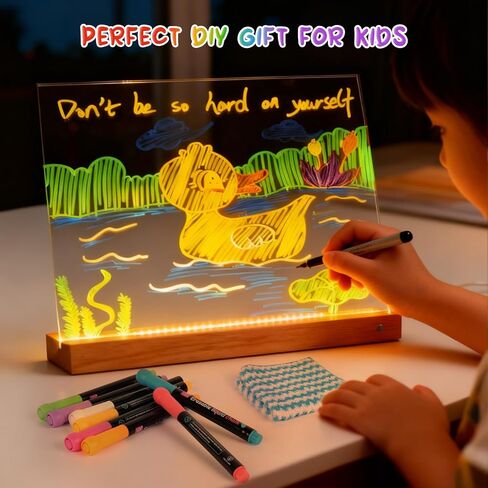 لوحة ملاحظات LED بألوان، لوحة مسح جاف أكريليك قابلة لإعادة الشحن مع 8 ألوان، لوحة رسم مضيئة للأطفال، متجر غرفة نوم المنزل، هدايا عيد الميلاد وأعياد الميلاد للفتيات والأولاد in Kuwait