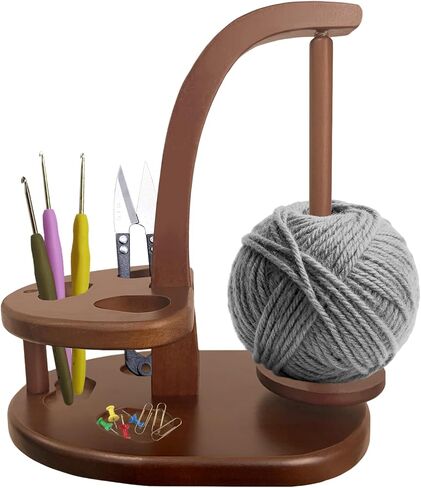 حامل غزل الكروشيه من ييلان، حامل غزل للكروشيه والحياكة، حامل غزل خشبي مغناطيسي مع تخزين ملحقات الكروشيه، هدية كروشيه لمحبي الكروشيه والحياكة (بني) in Kuwait