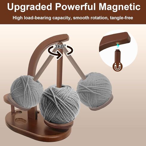 حامل غزل الكروشيه من ييلان، حامل غزل للكروشيه والحياكة، حامل غزل خشبي مغناطيسي مع تخزين ملحقات الكروشيه، هدية كروشيه لمحبي الكروشيه والحياكة (بني) in Kuwait