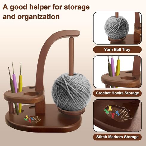 حامل غزل الكروشيه من ييلان، حامل غزل للكروشيه والحياكة، حامل غزل خشبي مغناطيسي مع تخزين ملحقات الكروشيه، هدية كروشيه لمحبي الكروشيه والحياكة (بني) in Kuwait