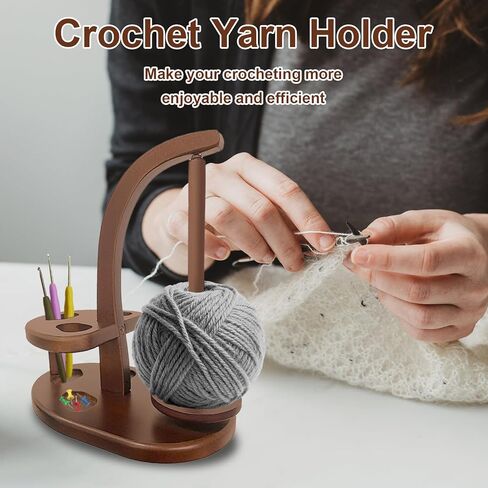 حامل غزل الكروشيه من ييلان، حامل غزل للكروشيه والحياكة، حامل غزل خشبي مغناطيسي مع تخزين ملحقات الكروشيه، هدية كروشيه لمحبي الكروشيه والحياكة (بني) in Kuwait