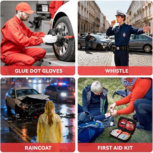 طقم سيارة للطوارئ على جانب الطريق مكون من 10 قطع مع كابلات توصيل، وإكسسوارات السيارة للرجال، ومجموعة أدوات السلامة المساعدة تتضمن مطرقة أمان، ومصابيح أمامية، وقفازات، ومجموعة الإسعافات الأولية للنساء والرجال والمراهقين in Kuwait