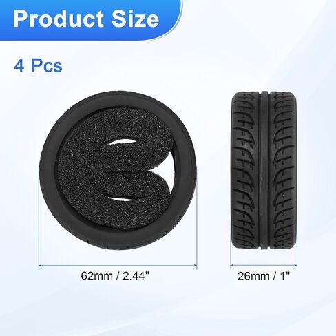 uxcell 4Pcs Soft Rubber RC On-Road Car Tyres D21-Type Sponge Inside for RC 1/10 HSP Tires Scale Touring On-Road Racing DIY Model Car- 62mm(2.44") OD x 26mm(1") Width, Black in Saudi Arabia