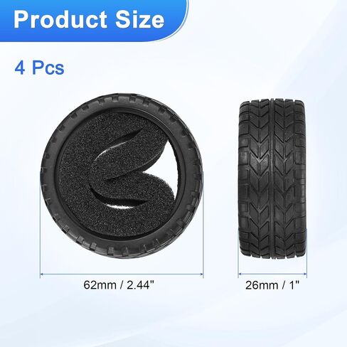 uxcell 4Pcs Soft Rubber RC On-Road Car Tyres D10-Type Sponge Inside for RC 1/10 HSP Tires Scale Touring On-Road Racing DIY Model Car- 62mm(2.44") OD x 26mm(1") Width, Black in Saudi Arabia